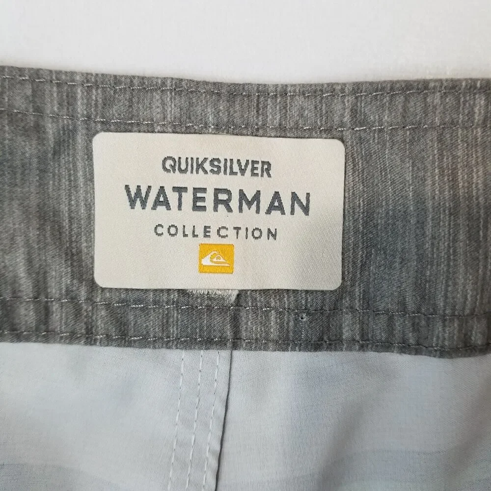 Quiksilver Swim Trunks Mens 34 Gray Striped Waterman Collection Board Shorts